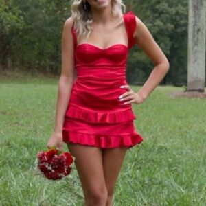 Hello Molly Vibrant Coral Dress with Lace Detail